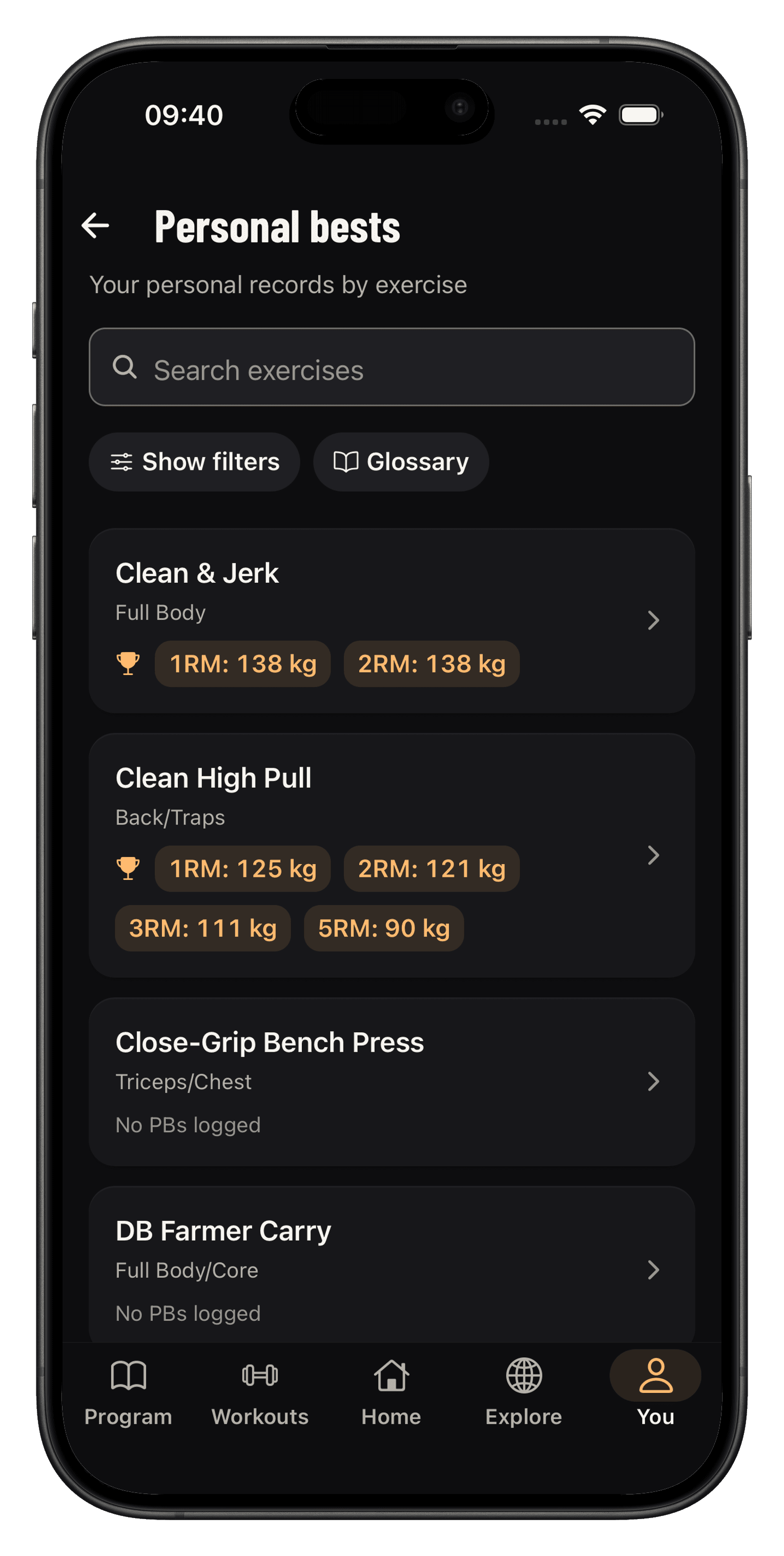 Personal bests for clean and jerk and related lifts